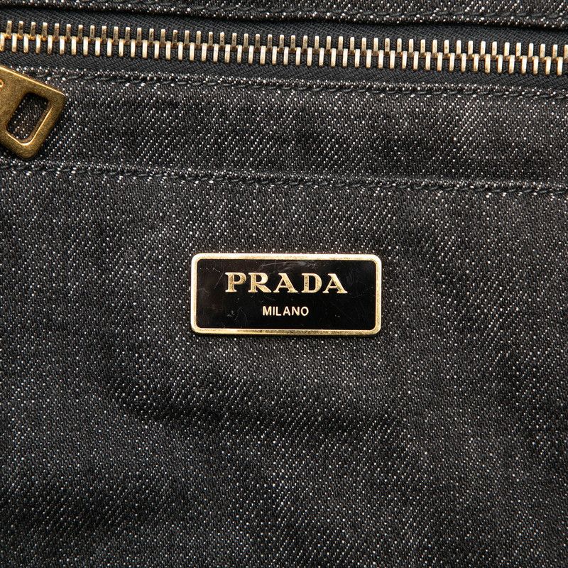Prada Canapa Tote Shoulder Bag 2-Way Black Nero Denim — view 5