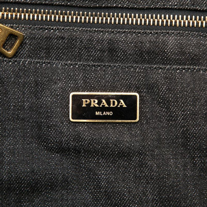Prada Canapa Tote Shoulder Bag 2-Way Black Nero Denim — view 5