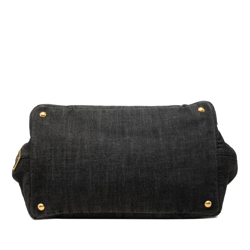 Prada Canapa Tote Shoulder Bag 2-Way Black Nero Denim — view 3