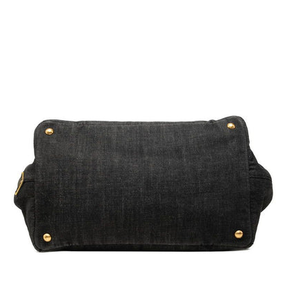 Prada Canapa Tote Shoulder Bag 2-Way Black Nero Denim — view 3