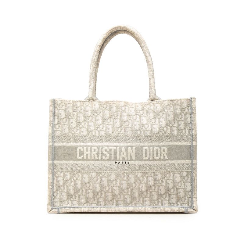Dior Oblique Trotter Book Tote Bag Medium Ivory Gray Canvas