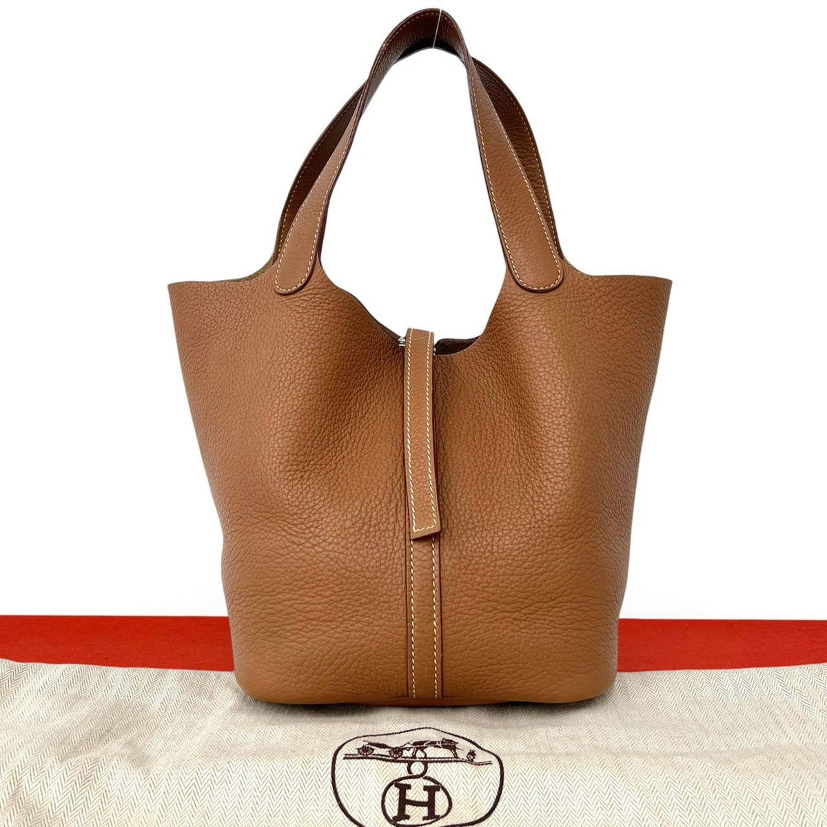 Hermes Picotin MM Taurillon Clemence Leather Handbag Gold Brown
