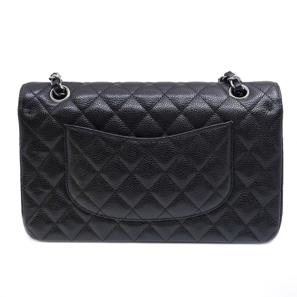 Chanel Quilted 25 Chain Shoulder Double Flap Bag Caviar Leather Black Silver — view 2