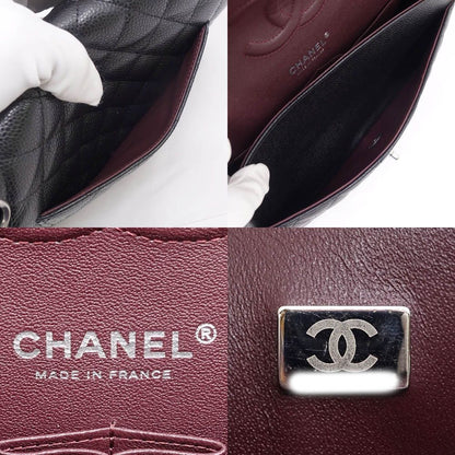 Chanel Quilted 25 Chain Shoulder Double Flap Bag Caviar Leather Black Silver — view 7