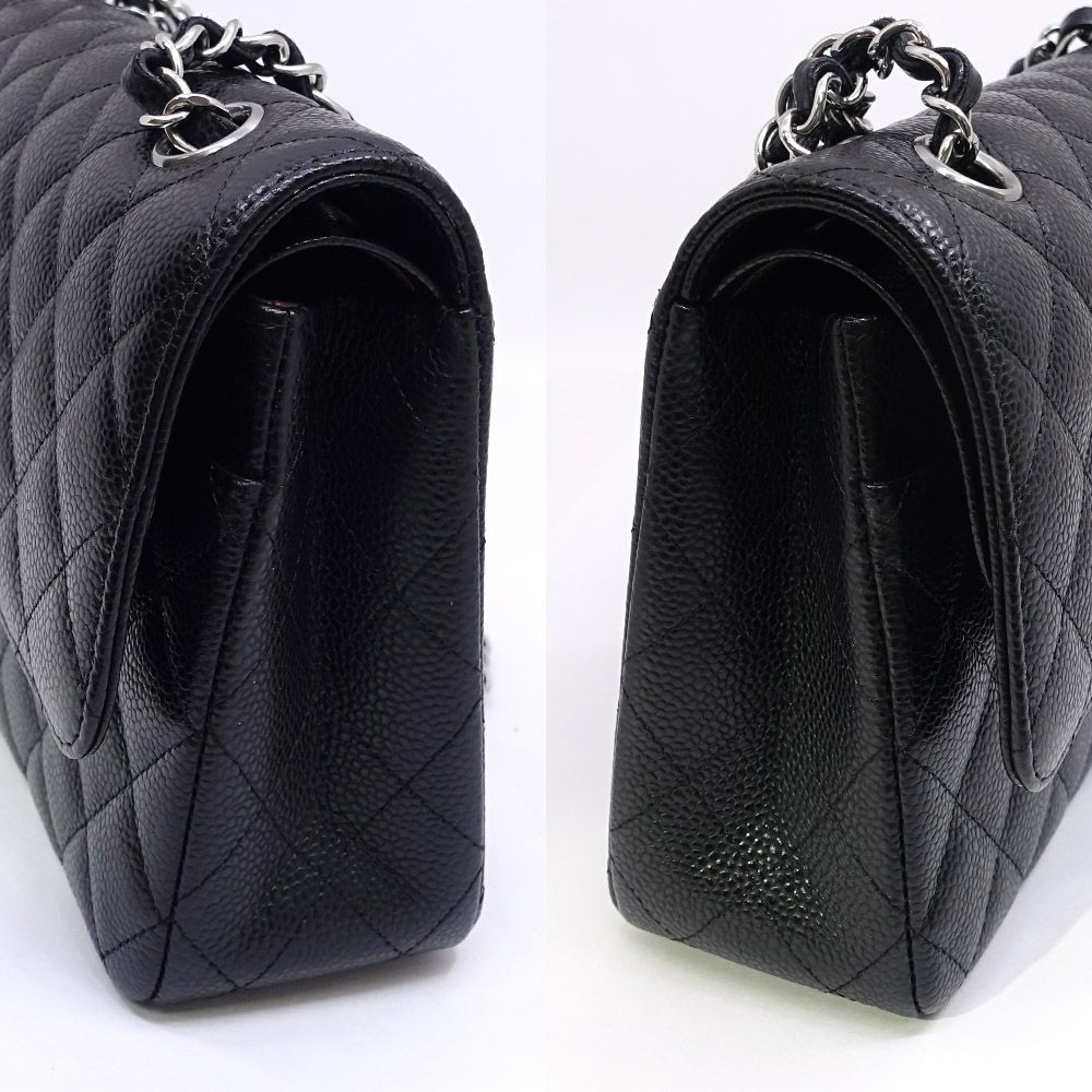 Chanel Quilted 25 Chain Shoulder Double Flap Bag Caviar Leather Black Silver — view 3