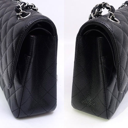 Chanel Quilted 25 Chain Shoulder Double Flap Bag Caviar Leather Black Silver — view 3