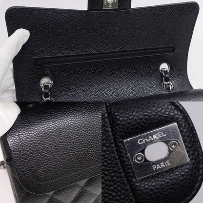 Chanel Quilted 25 Chain Shoulder Double Flap Bag Caviar Leather Black Silver — view 8