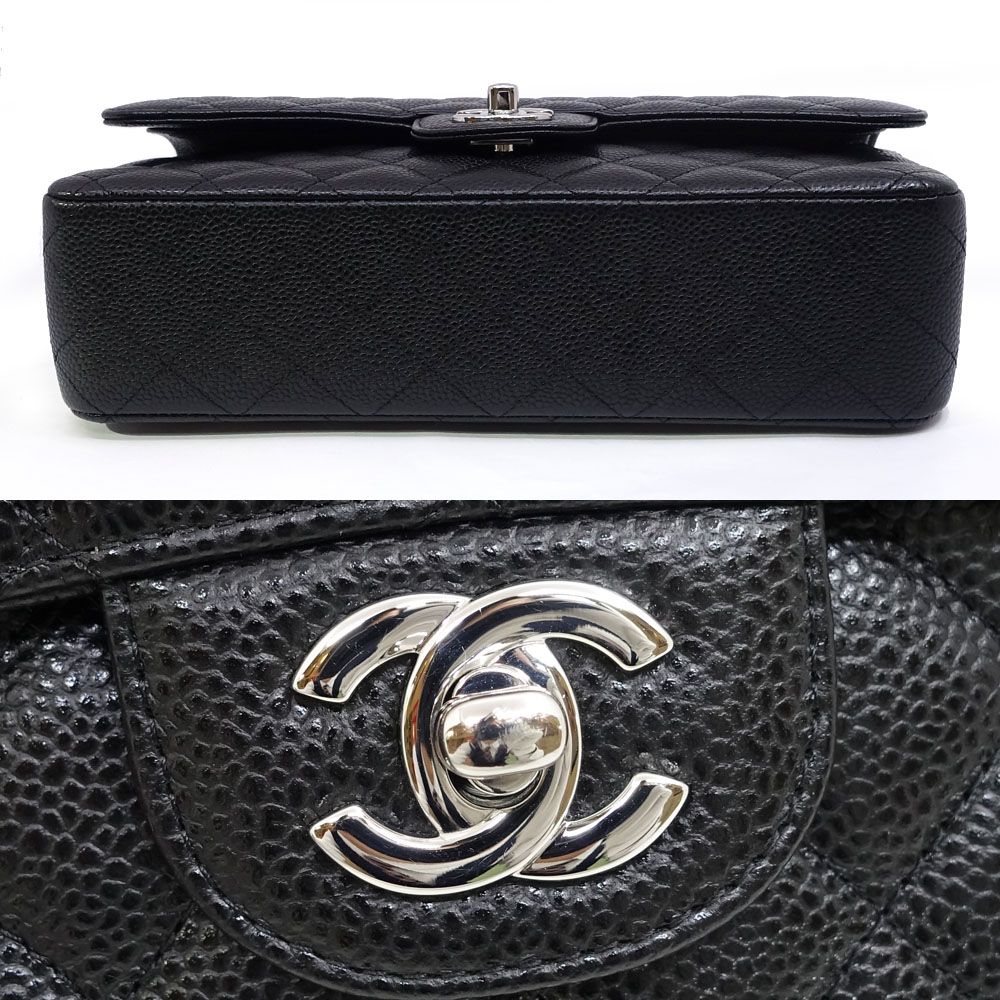 Chanel Quilted 25 Chain Shoulder Double Flap Bag Caviar Leather Black Silver — view 5