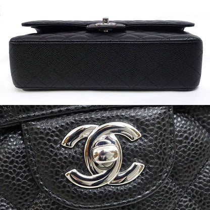 Chanel Quilted 25 Chain Shoulder Double Flap Bag Caviar Leather Black Silver — view 5