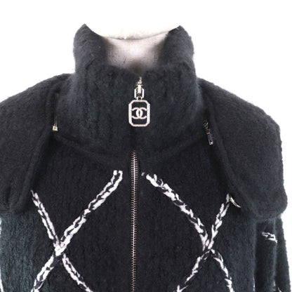 Chanel Cashmere Silk Blend Rhinestone CC Logo Buttoned Quilted Pattern Zip UP — view 4