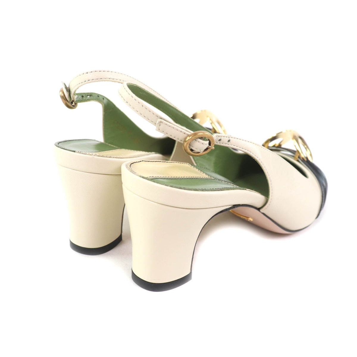Gucci Half Moon GG Backstrap Square Toe Leather Pumps Ivory Heels — view 3