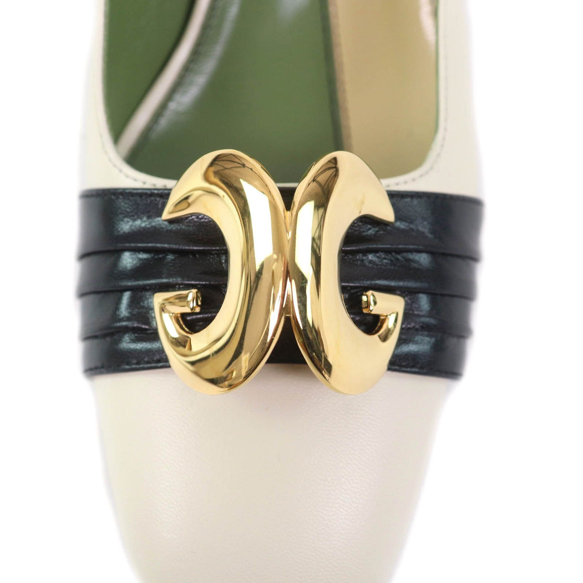 Gucci Half Moon GG Backstrap Square Toe Leather Pumps Ivory Heels — view 7