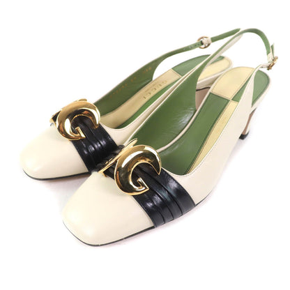 Gucci Half Moon GG Backstrap Square Toe Leather Pumps Ivory Heels