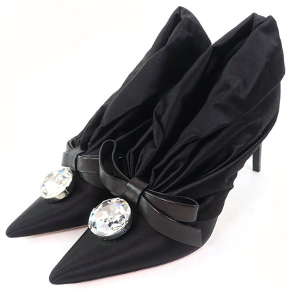 Miu Miu Bijou Leather Satin Pumps with Ribbon Black Heels