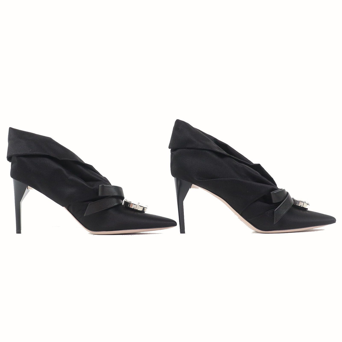 Miu Miu Bijou Leather Satin Pumps with Ribbon Black Heels — view 4