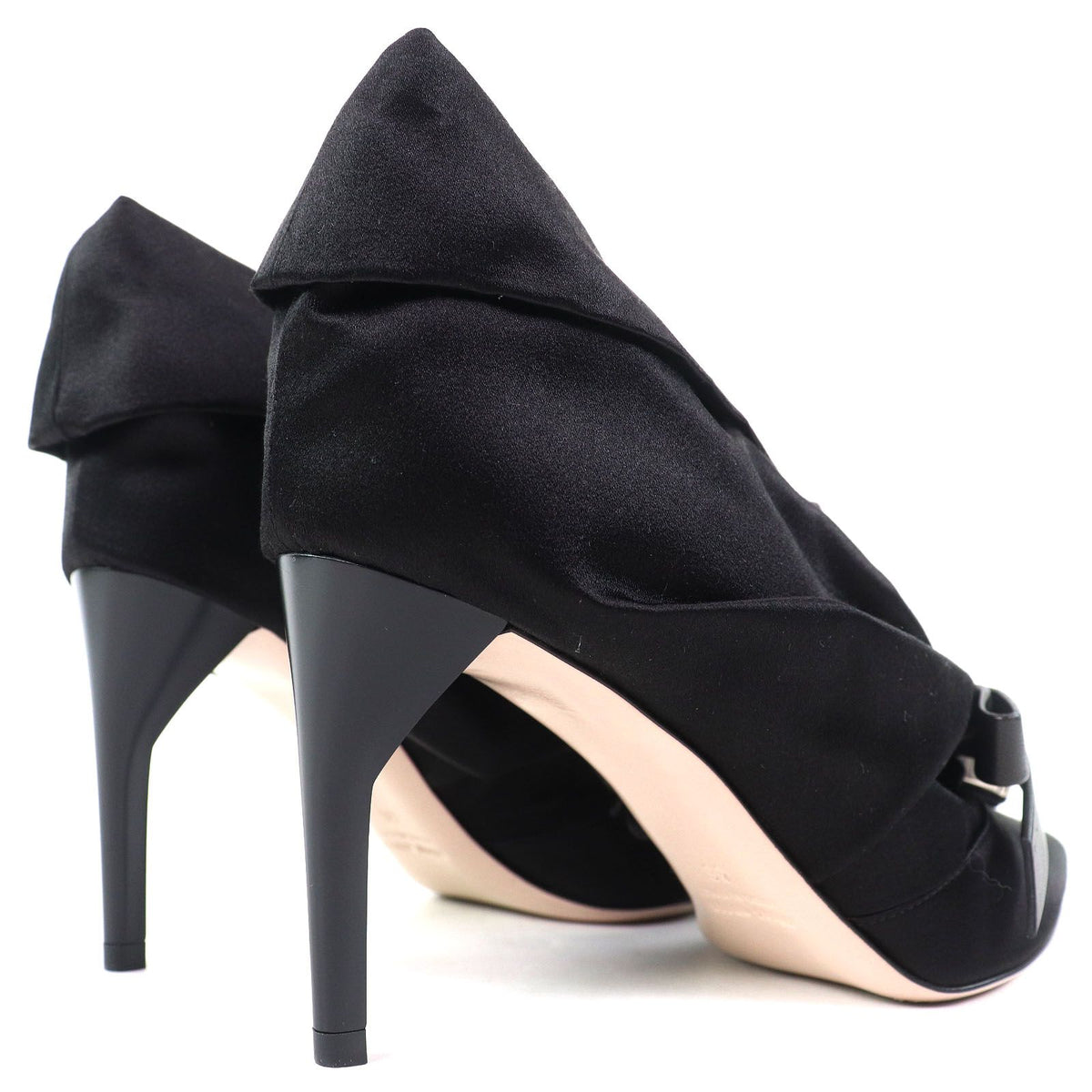 Miu Miu Bijou Leather Satin Pumps with Ribbon Black Heels — view 7