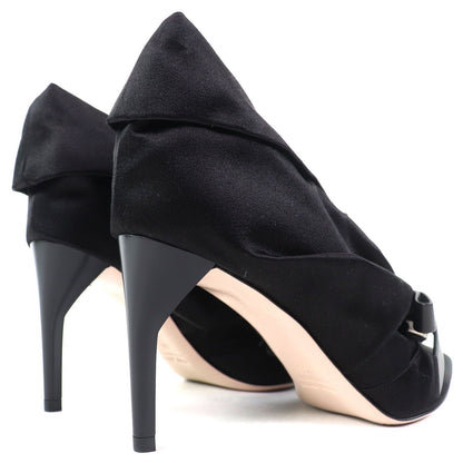 Miu Miu Bijou Leather Satin Pumps with Ribbon Black Heels — view 7