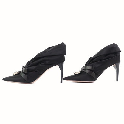 Miu Miu Bijou Leather Satin Pumps with Ribbon Black Heels — view 3
