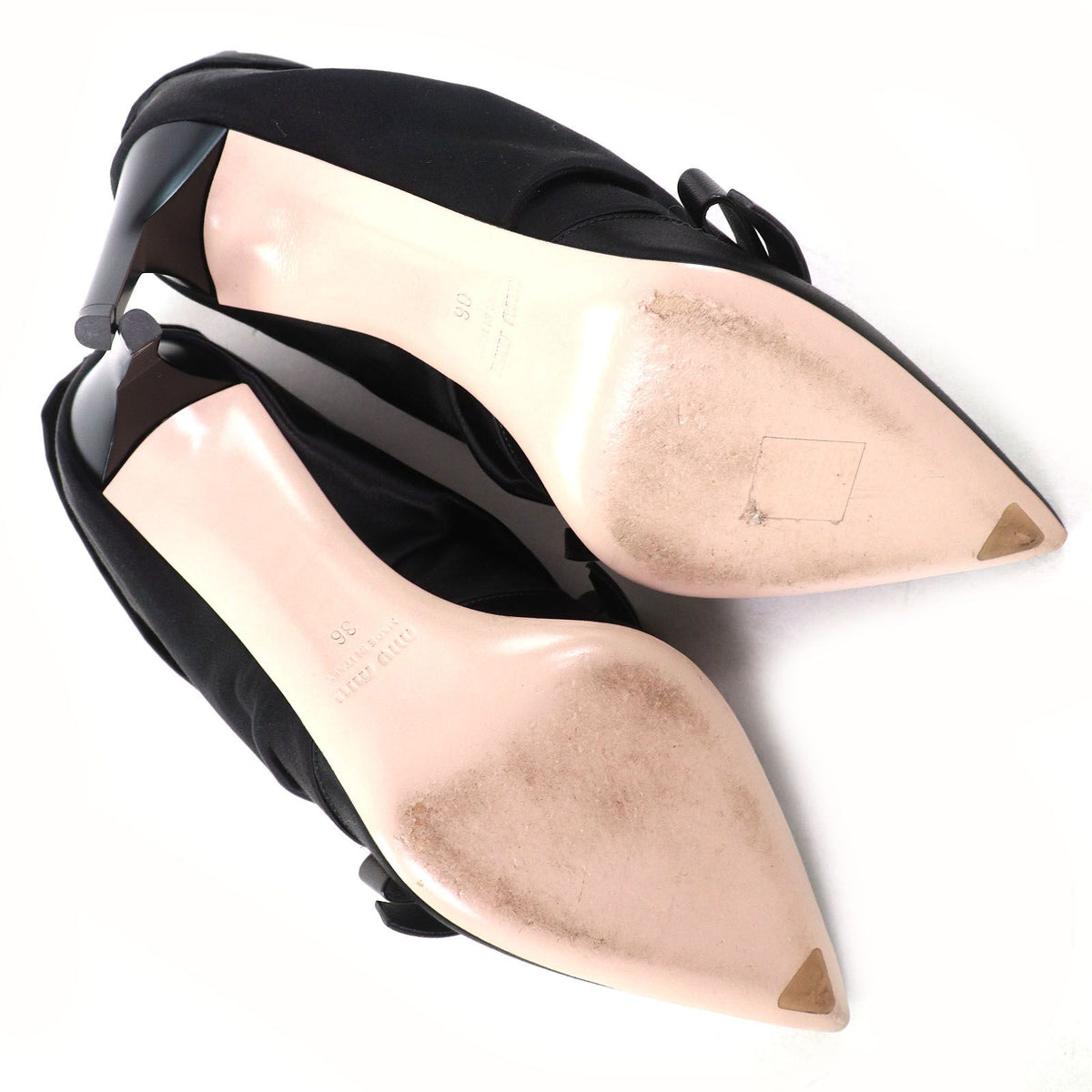 Miu Miu Bijou Leather Satin Pumps with Ribbon Black Heels — view 8