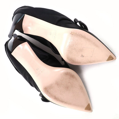 Miu Miu Bijou Leather Satin Pumps with Ribbon Black Heels — view 8
