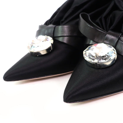 Miu Miu Bijou Leather Satin Pumps with Ribbon Black Heels — view 5