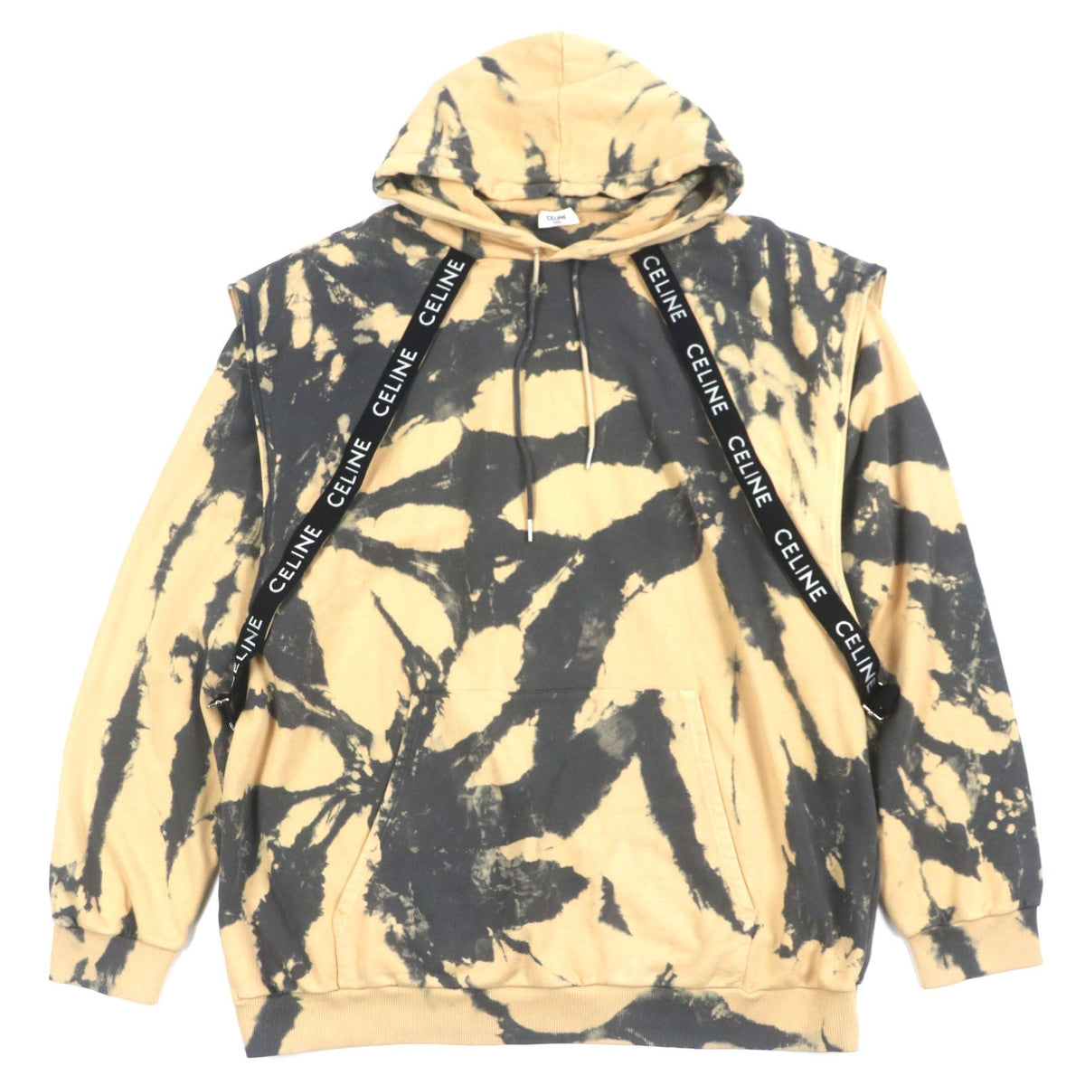Celine Layered Design Tie Dye Pullover Hoodie Orange Black XL