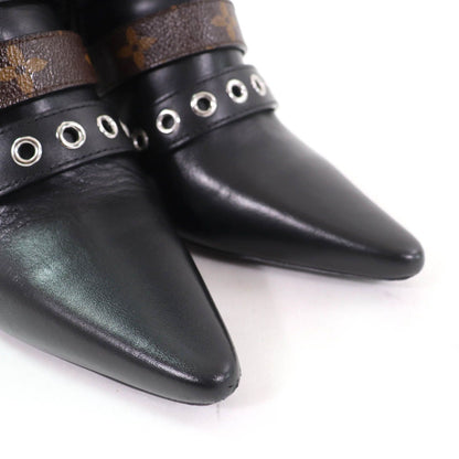 Louis Vuitton Monogram Belt Design Leather Ankle Boots Black — view 8