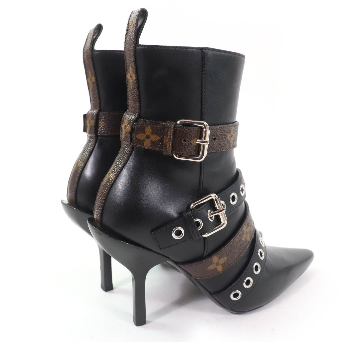 Louis Vuitton Monogram Belt Design Leather Ankle Boots Black — view 3