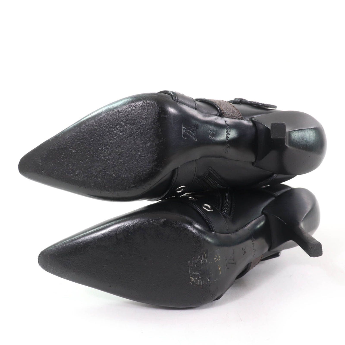 Louis Vuitton Monogram Belt Design Leather Ankle Boots Black — view 7