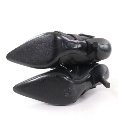 Louis Vuitton Monogram Belt Design Leather Ankle Boots Black — view 7