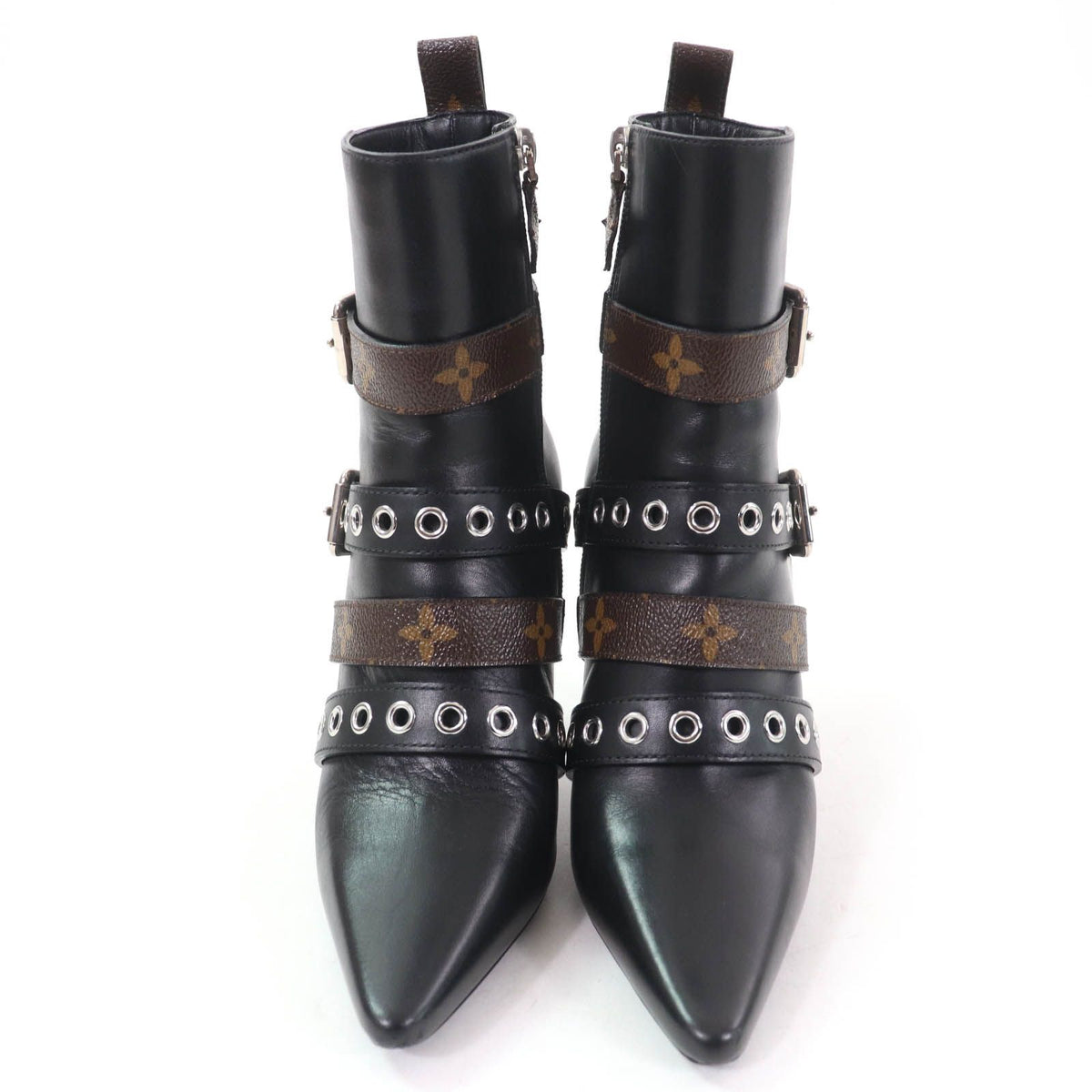Louis Vuitton Monogram Belt Design Leather Ankle Boots Black — view 4
