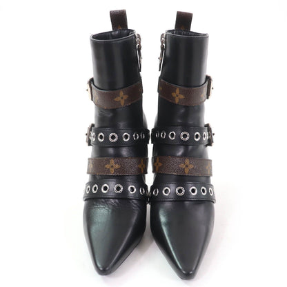 Louis Vuitton Monogram Belt Design Leather Ankle Boots Black — view 4