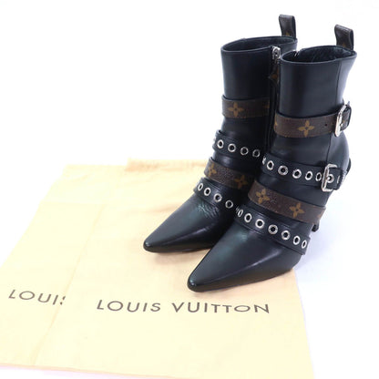 Louis Vuitton Monogram Belt Design Leather Ankle Boots Black — view 2