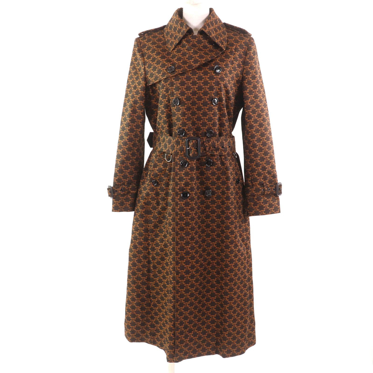 Celine Triomphe Pattern Trench Coat Brown Hanger with Garment 40