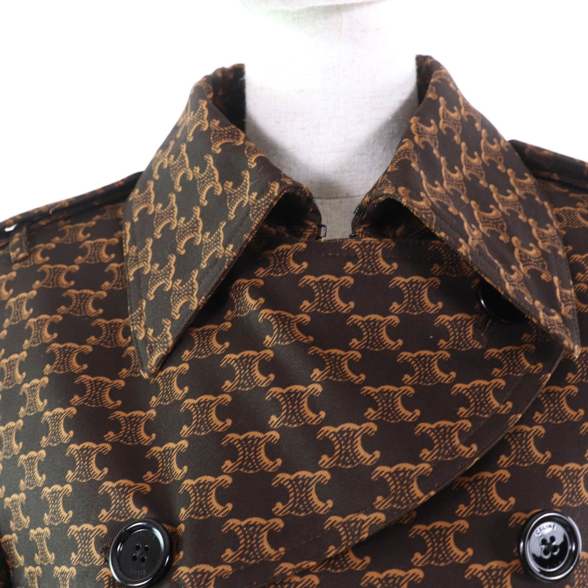Celine Triomphe Pattern Trench Coat Brown Hanger with Garment 40 — view 4