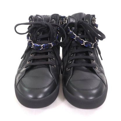 Chanel CC Logo Front Zip Tweed Switch High Top Sneakers Black Blue — view 3