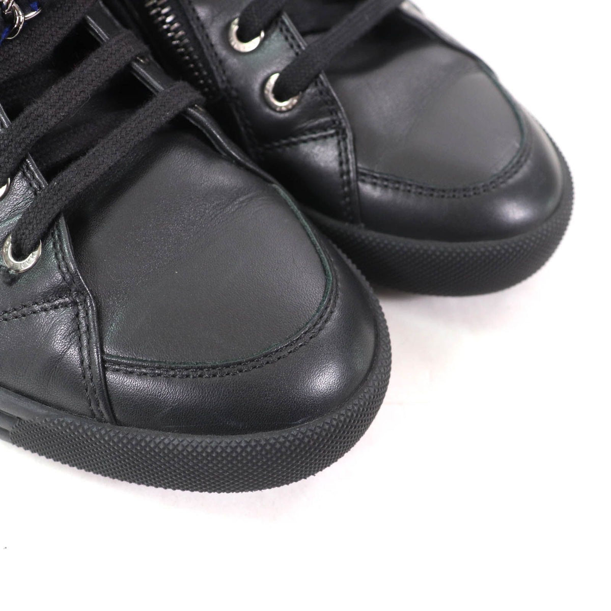 Chanel CC Logo Front Zip Tweed Switch High Top Sneakers Black Blue — view 7
