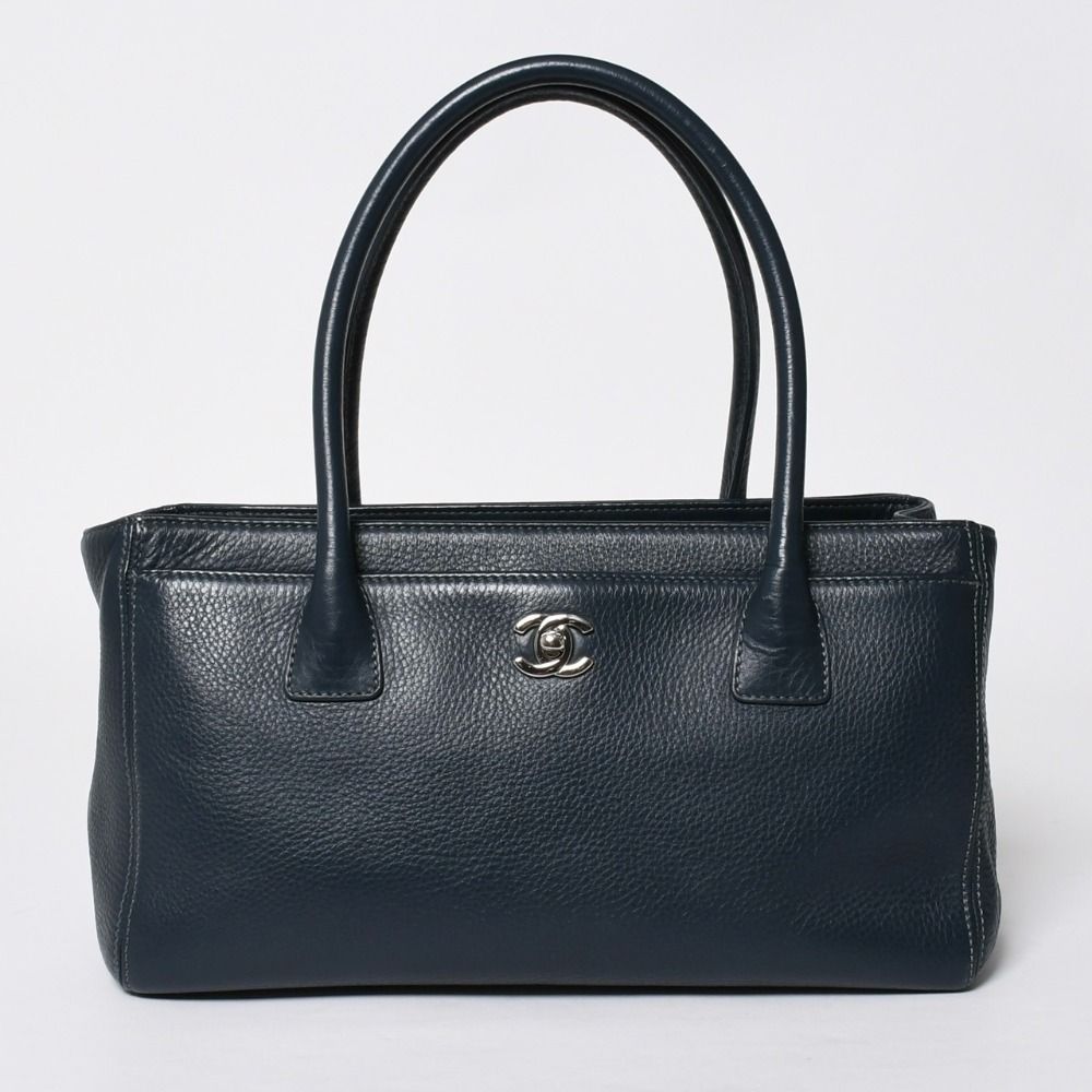 Chanel Executive Small Tote Bag CC Logo Caviar Leather Navy Silver