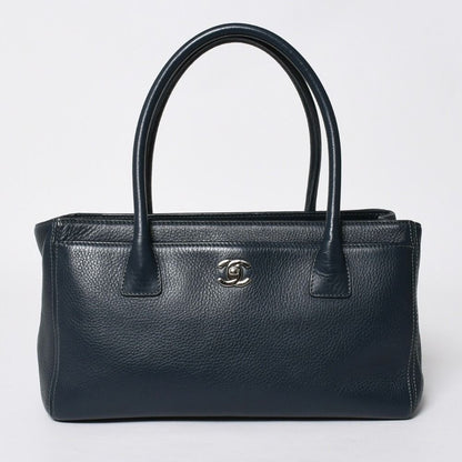 Chanel Executive Small Tote Bag CC Logo Caviar Leather Navy Silver