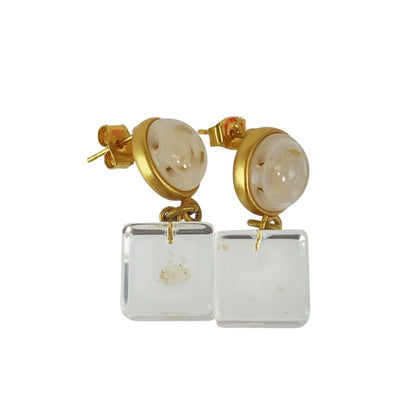 Chanel CC Logo Gold Clear Plastic Metal No Coin Swing Earrings