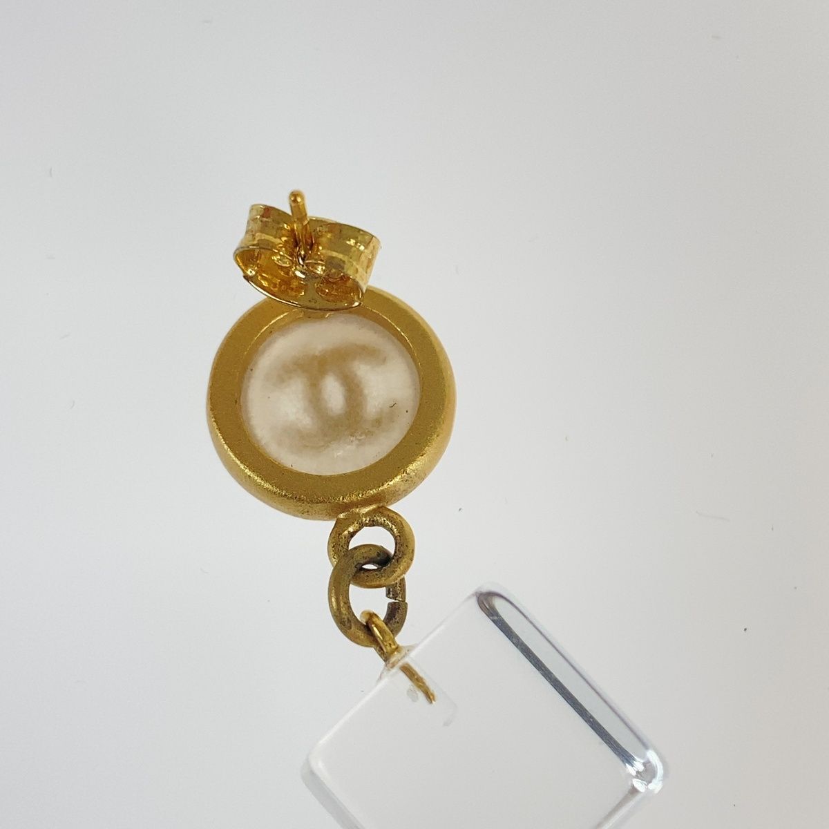 Chanel CC Logo Gold Clear Plastic Metal No Coin Swing Earrings — view 5