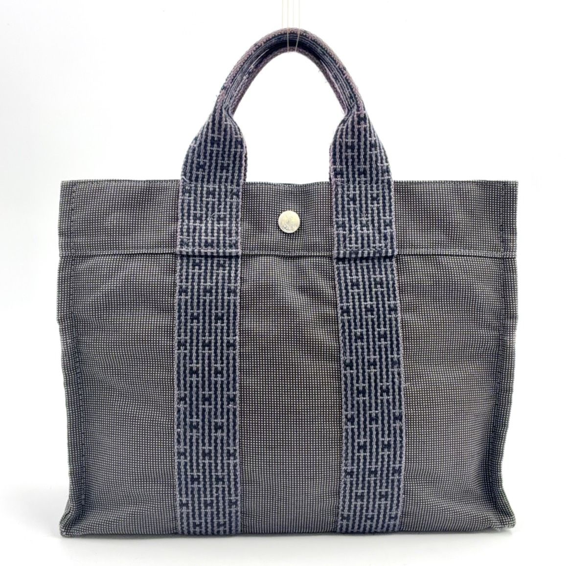 Hermes Herline PM Canvas Black Tote Bag Silver