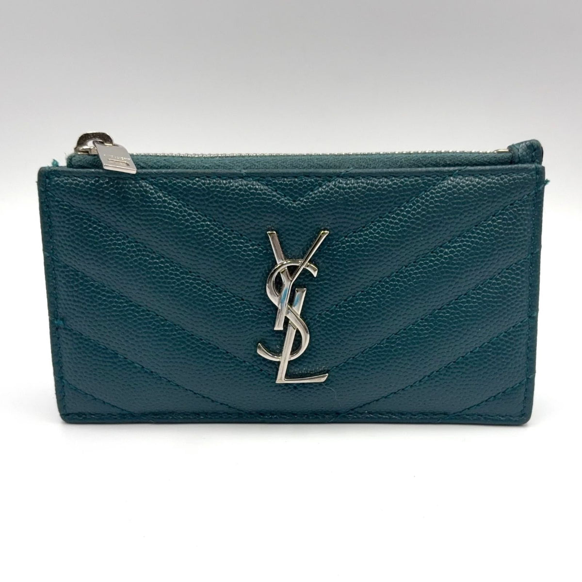 Saint Laurent Paris Fragment Case Leather Green Wallet Silver