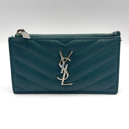 Saint Laurent Paris Fragment Case Leather Green Wallet Silver