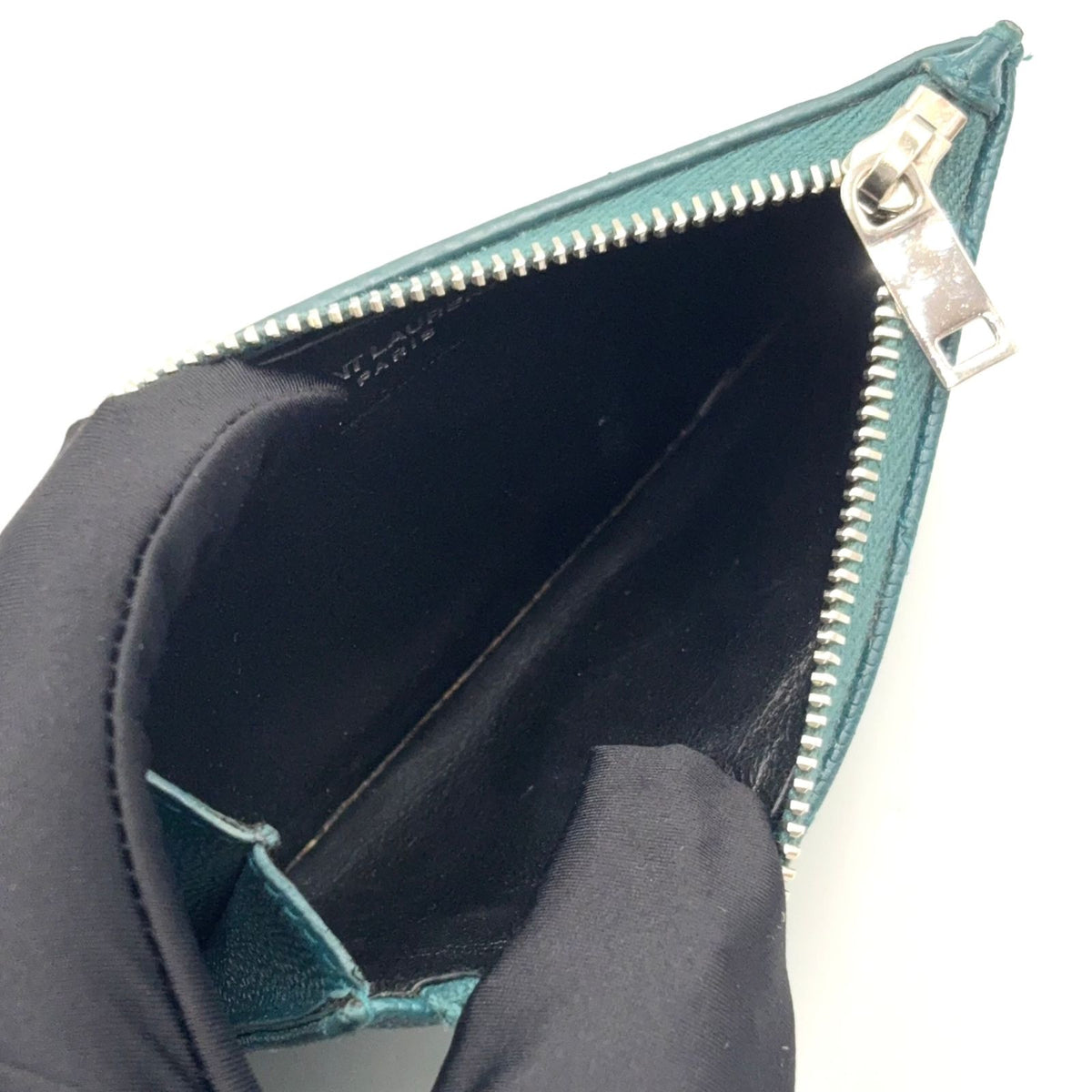 Saint Laurent Paris Fragment Case Leather Green Wallet Silver — view 3