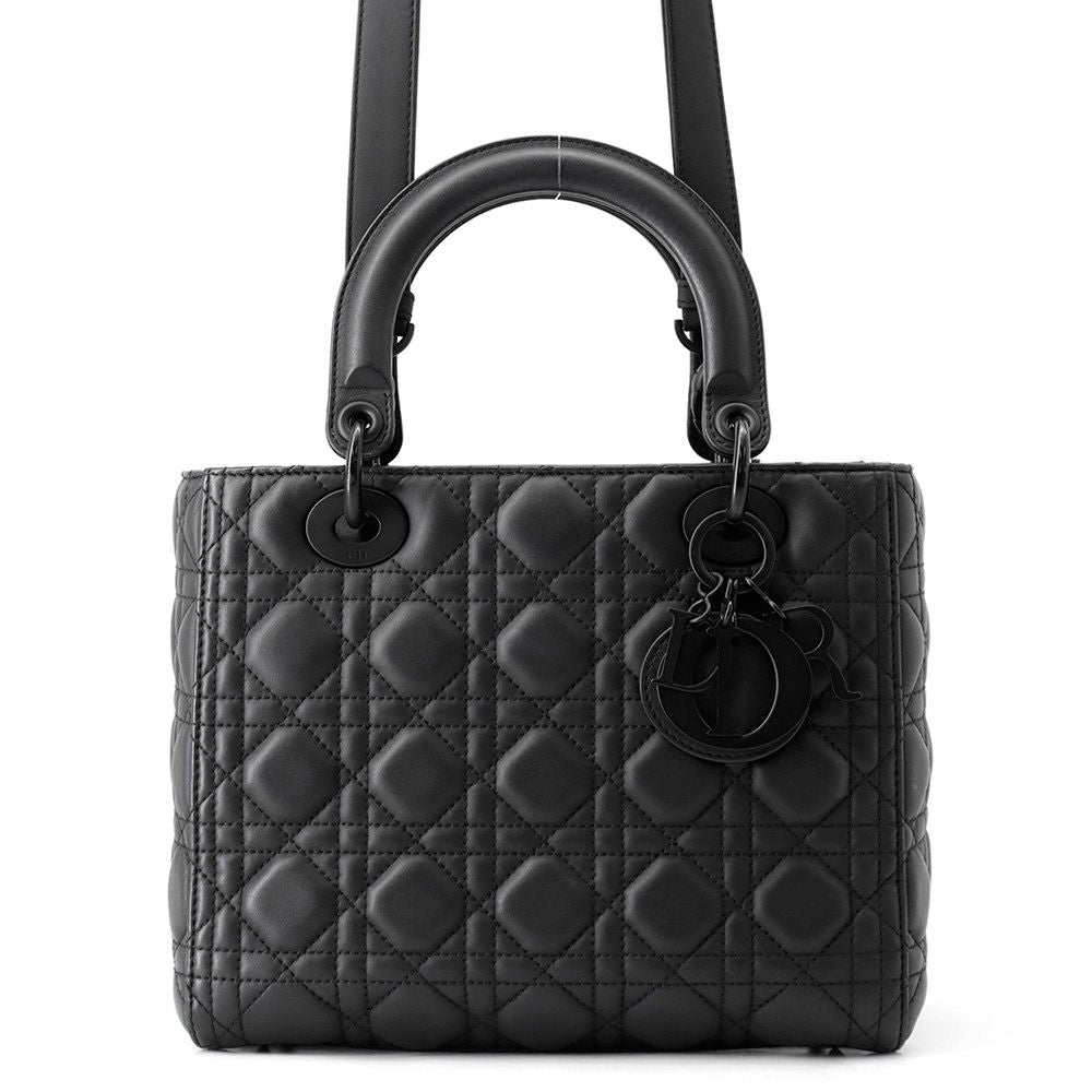 Dior Handbag Lady Cannage Medium Ultra Matte 2-Way Black