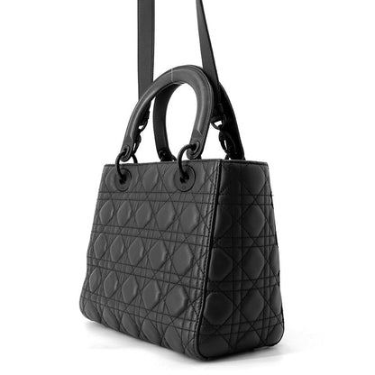 Dior Handbag Lady Cannage Medium Ultra Matte 2-Way Black — view 2