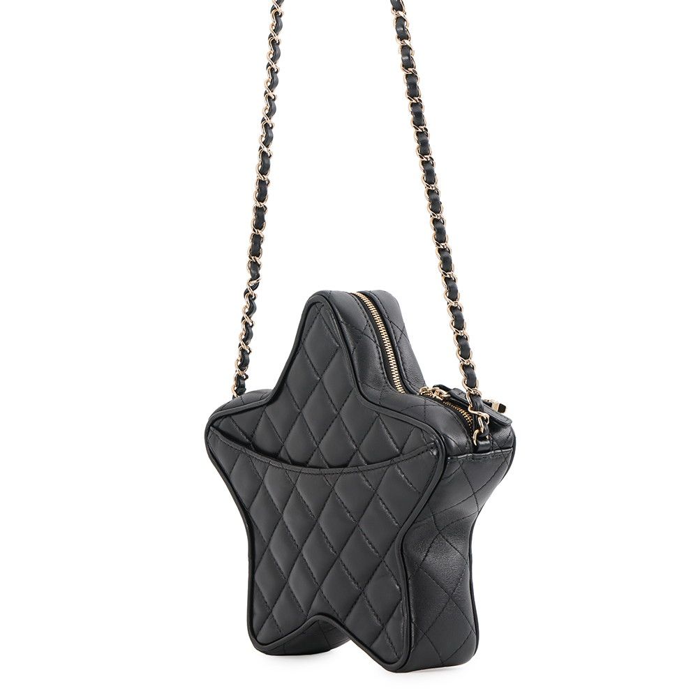 Chanel Chain Shoulder Bag Quilted CC Logo Star Lambskin Black — view 2