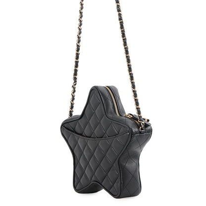 Chanel Chain Shoulder Bag Quilted CC Logo Star Lambskin Black — view 2
