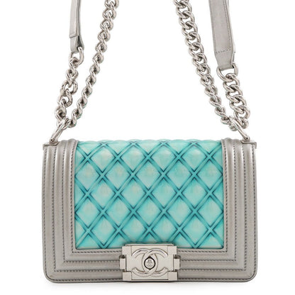 Chanel Chain Shoulder Bag Boy Small Quilted CC Logo Leather Patent